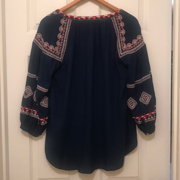 {Loft} Blue Embroidered Peasant Blouse - Picture 3 of 5